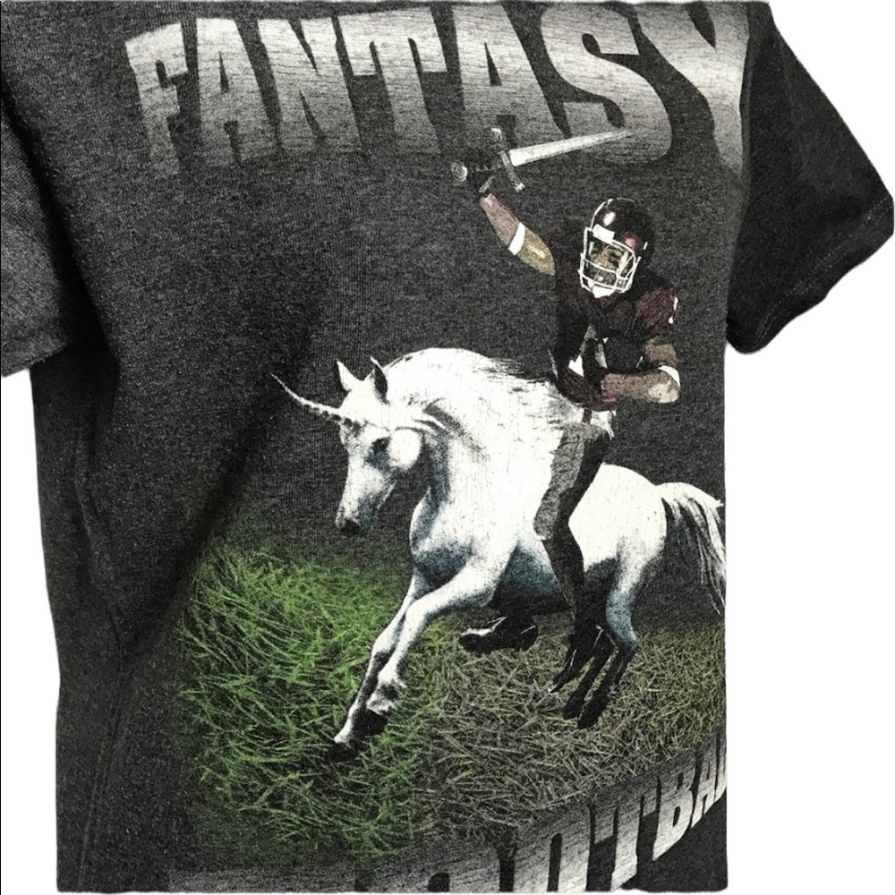 🦄Fantasy Football Gray Shirt Unicorn Graphic Top - Picture 1 of 9